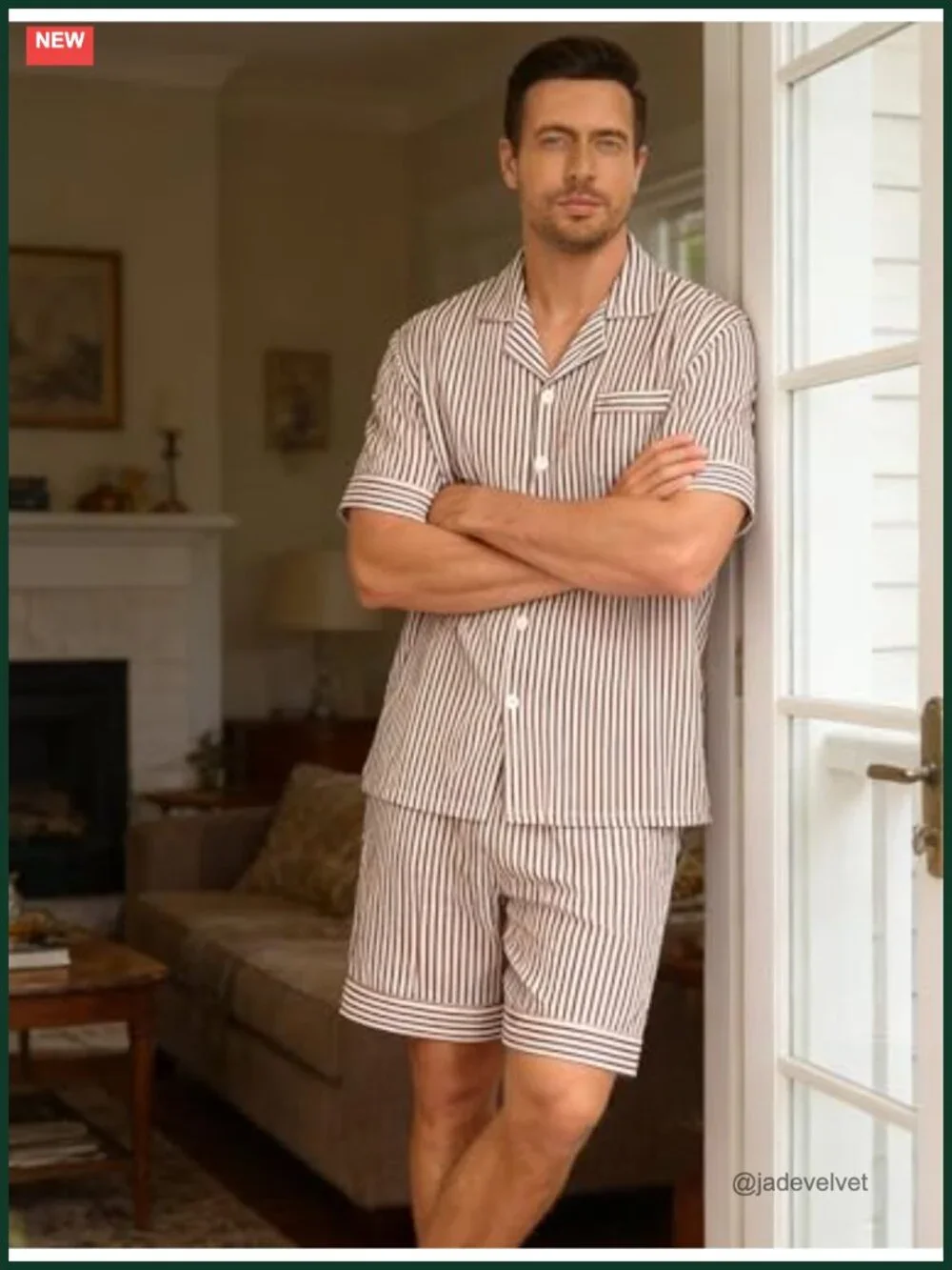 Men's Short Sleeve Pajama Set with Pockets, Soft Button Down Sleepwear Lounge